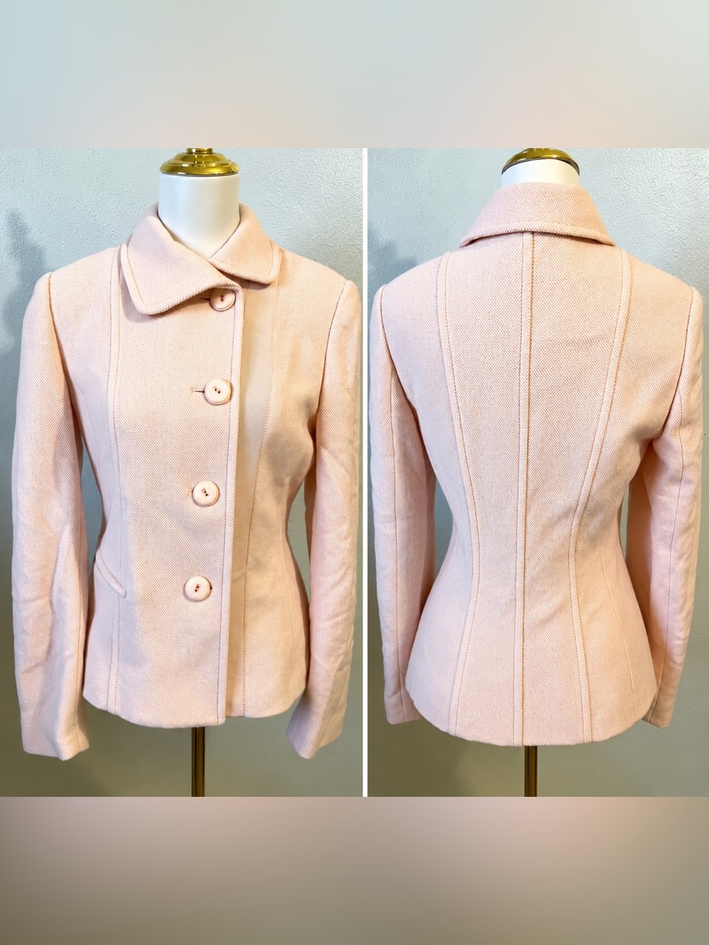 Carlisle Pink Wool Silk Textured Knit Jacket Blazer Collared Quiet Luxury Sz 4